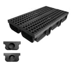 HDPE Channel Drain with Grates-19.7x5.5x3.7 in. Trench Drain System,2 Pack Total Length 39.4 in,Yard Drainage System with 2 Outlet Adapters for Outdoor,Yard Fence,Pool,Sidewalk,Patio