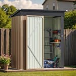 5×3FT Outdoor Storage Shed, Metal Patio Storaged Sheds with Lockable Doors, Sheds & Outdoor Storage for Bike, Backyard, Pool and Garden, Brown