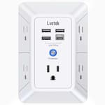 5 Outlet Extender Multi Plug Wall Outlets with 4 USB Charging Ports (1 USB C Outlet), 3 Sided 1680J Surge Protector Power Strip USB Wall Charger for Home, Office, Travel, ETL Listed, White