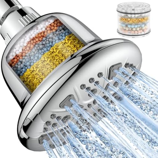 Filtered Shower Head - High Pressure Shower Head with Filter for Hard Water Softener - 7 Settings Bathroom Rain Showerhead to Remove Chlorine and Heavy Metals