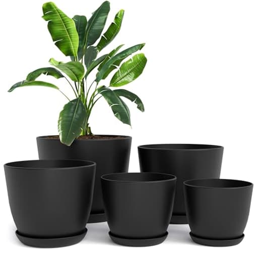 - Plant Pots Indoor with Drainage - 7/6.6/6/5.3/4.8 Inches Flower Pots for Indoor Planter - 5 Pack Plastic Planters - Ideal for Stocking Stuffers or Home Christmas Decorations - Black