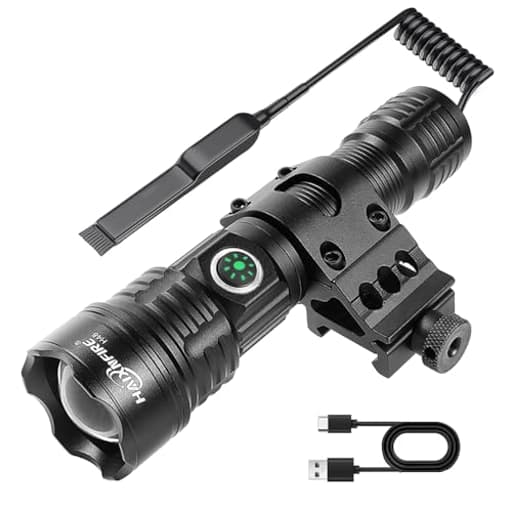 Tactical Flashlight Type-C USB Rechargeable 6000 lumens Zoomable LED Waterproof flashlights with Pressure Switch Picatinny Rial Light