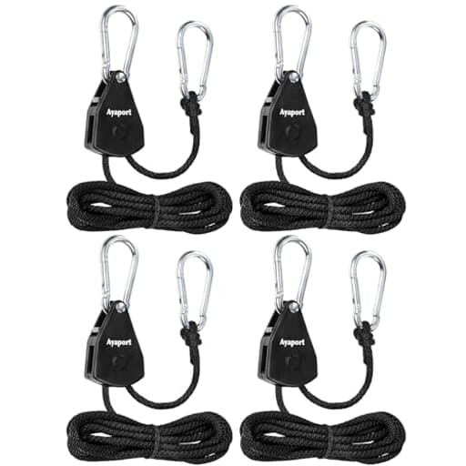 Adjustable Rope Hanger Grow Light Hanger, 1/8 Heavy Duty Plant Pulley Rope Tightener Ratchet Tie Down for Kayak, Tarp, Tent Tie Downs, Hanging Plants, Filters, Fans