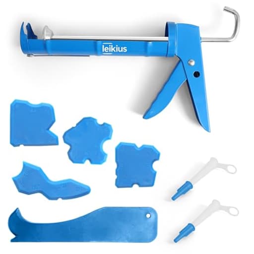 Caulk Gun Kit Smooths No-drip Silicone Caulking Gun and Caulking Tools, Sealant Tools Grout Scraper For Kitchen Bathroom Sink Joint,With Gift Box Works 10OZ Tubes blue