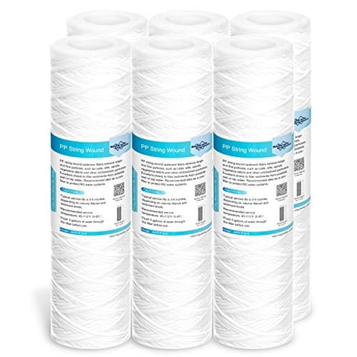 5 Micron 10"x2.5" String Wound Whole House Water Filter Replacement Cartridge Universal Sediment Filters for Well Water - 6 Pack