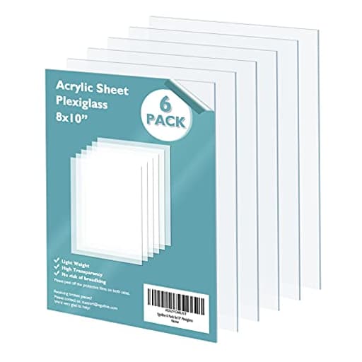 Plexiglass Sheets Acrylic Sheets 6 Pack of 8x10’’ 0.04 Thick Clear Plastic Cast Transparent Plexi Glass for Crafting Projects, Replacement Picture Frame Glass, DIY Display, Easy to Cut
