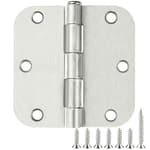 30 Pack Rounded Satin Door Hinges Brushed Nickel 3.5 Inch Interior 3 1/2 Inch 5/8" Radius Corners Iron Bifold Silver Residential Bed Room Hinge for Doors Hardware Controls House Decor Accessories