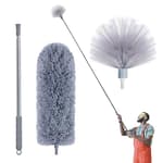 Cobweb Duster with Extension Pole, Spider Web Brush & Ceiling Cleaning Kit, 100" Microfiber Feather Duster Cleaner with Washable Head for Ceiling Fan, Furniture, Home