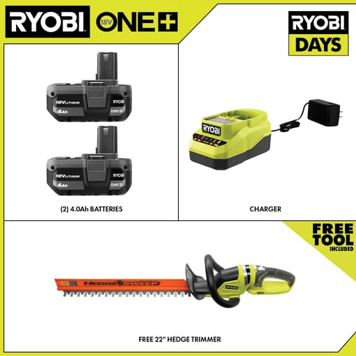 18 V One+ 4 Ah Lithium Ion Starter Kit With Free 18 V One+ 22" Hedge Trimmer