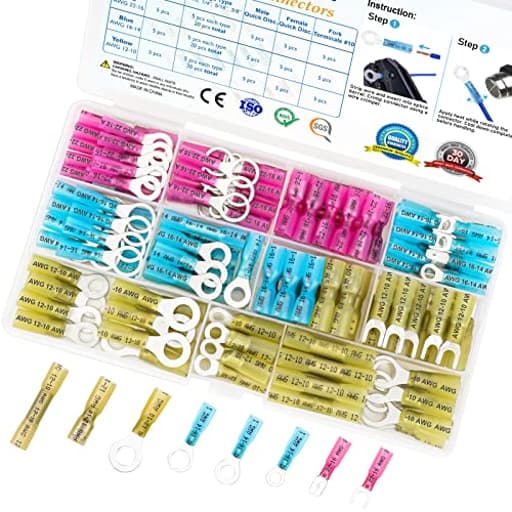 120Pcs Heat Shrink Wire Connectors, Waterproof Automotive Marine Electrical Terminals Kit, Crimp Connector Assortment, Ring Fork Spade Butt Splices