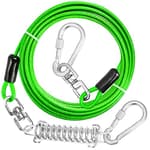 Dog Tie Out Cable, 10/15/20/30/40/50/70/100/150FT Runner Cable with Swivel Hook and Shock Spring, Dog Leash Run Tether for Yard Outdoor and Camping,for Small to Medium Pets Up to 500 LBS