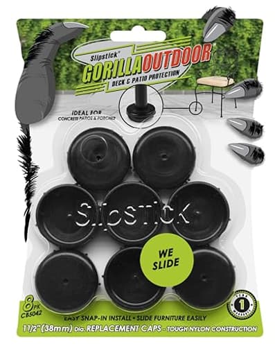 Gorilla Outdoor 1-1/2 Inch Patio Chair Leg Caps for Wrought Iron Furniture (8 Pack) Floor Protecting Replacement Feet Glides for Metal Tables and Chairs, Nylon Sliders