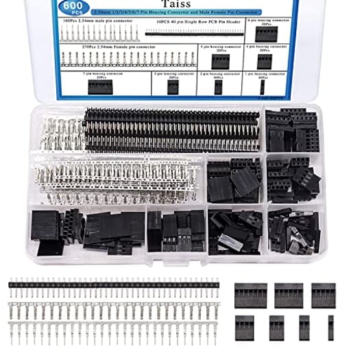 600PCS Dupont Connector Kit - 2.54mm 1/2/3/4/5/6/7 Pin Housing Connector and Male/Female Crimp Pin, Jumper Wire Cable