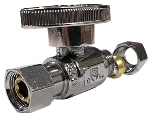 3/8" O.D Female Compression x 3/8" O.D Male Comp. Brass Quarter Turn Water Shut Off Straight Repair Add On Stop Ball Valve,Chrome For Kitchen,Bathroom, Add a Tee Plumbing