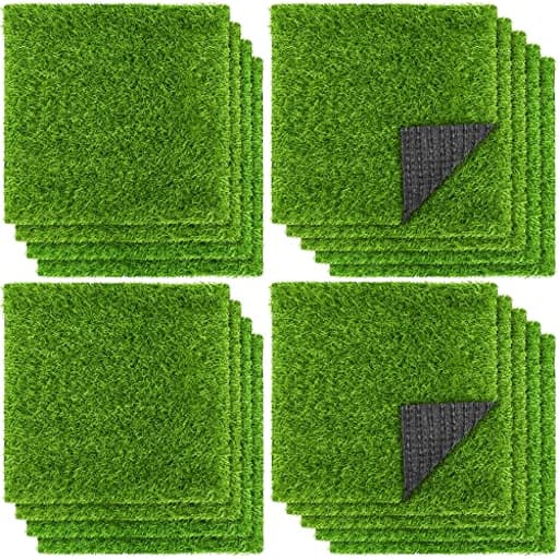 18 Pieces Artificial Grass Mat 12 x 12 Inch Synthetic Grass Square Mats Indoor Outdoor Patio Flooring Fake Turf Patch Tiles Realistic Grass Rug for DIY Crafts Miniature Garden, Grass Green