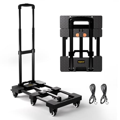Folding Hand Truck 500lbs, Portable Heavy Duty Dolly Cart, 6 Wheels Collapsible Luggage Cart with 2 Elastic Ropes - Compact Trolley Cart for Easy Moving - Ideal Hand Cart for Travel and More