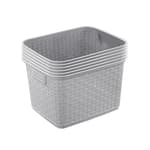 6-Pack Tall Weave Basket, Wicker-Style Plastic Open Storage Bin, Cement Gray - Multi-Purpose Decorative Organizer for Laundry Area, Shelves, Closets, Pantries, Living Rooms or Offices