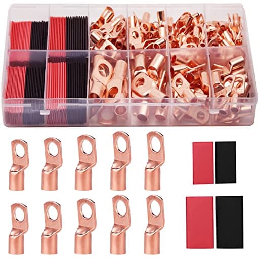 160Pcs Copper Wire Lugs AWG2 4 6 8 10 12 with Heat Shrink Set, 80Pcs Battery Cable Ends Ring Terminals Connectors Tubing Assortment Kit
