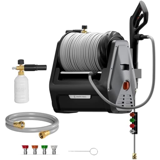 Grandfalls Retractable Wall Mount Pressure Washer Plus, Max 2900PSI 2.2 GPM, Electric Power Washer with 100ft Pressure Hose for Car/Patios, Automatic Rewind, Dark Silver