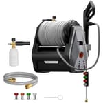 Grandfalls Retractable Wall Mount Pressure Washer Plus, Max 2900PSI 2.2 GPM, Electric Power Washer with 100ft Pressure Hose for Car/Patios, Automatic Rewind, Dark Silver