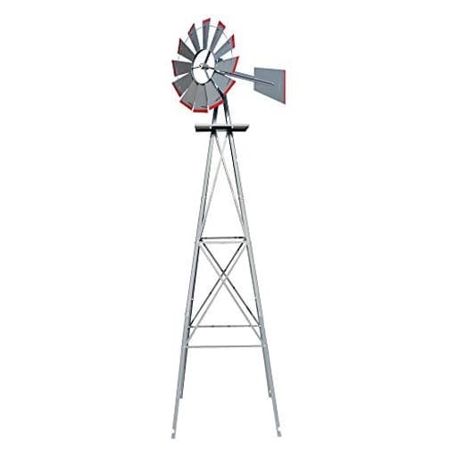 8FT Ornamental Windmill Backyard Garden Decoration Weather Vane, Heavy Duty Metal Wind Mill w/ 4 Legs Design