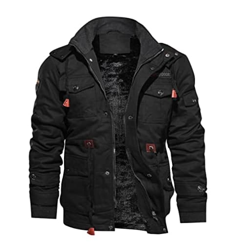 Mens Winter Jacket Fleece Warm Jackets Winter Coats for Men Military Work Coat with Hooded Black M