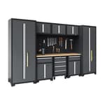 Garage Storage Cabinet System 9-Pcs Workshop Set Garage Cabinets and Storage System with Steel Cabinet Drawers, Rolling Chest, Workbench, Pegboard for Garage Tool Organization, Black and Grey