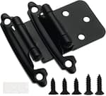 1/2" Overlay Matte Black Cabinet Hinges 50 Pack (25 Pair) Self Closing Bath & Kitchen Cabinet Hinges Black Flush Mount w/Door Bumpers & Upgraded Screws