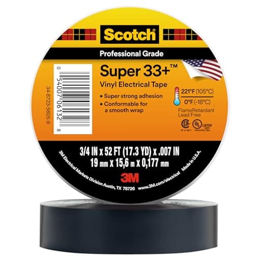 Scotch Super 33+ Electrical Tape - 3/4 in x 52 ft, Premium Grade All-Weather Vinyl, Resistant to Abrasion, Moisture, Corrosion, Alkalies - Black, 1 Roll